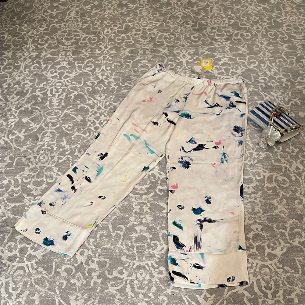 Abstract Paint Print Wide Leg Pants